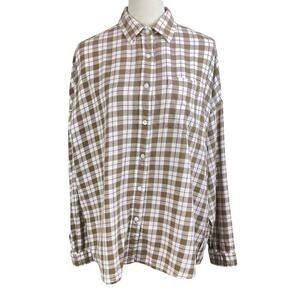 Collusion 4 Brown Red Plaid Collared Button Up Long Sleeve Flannel Shirt Pocket